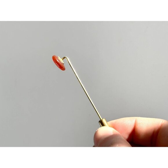 Faux Carnelian Stone Heart Shaped Minimalist Gold T Vintage Stick Pin | Hat Pin - Picture 9 of 10